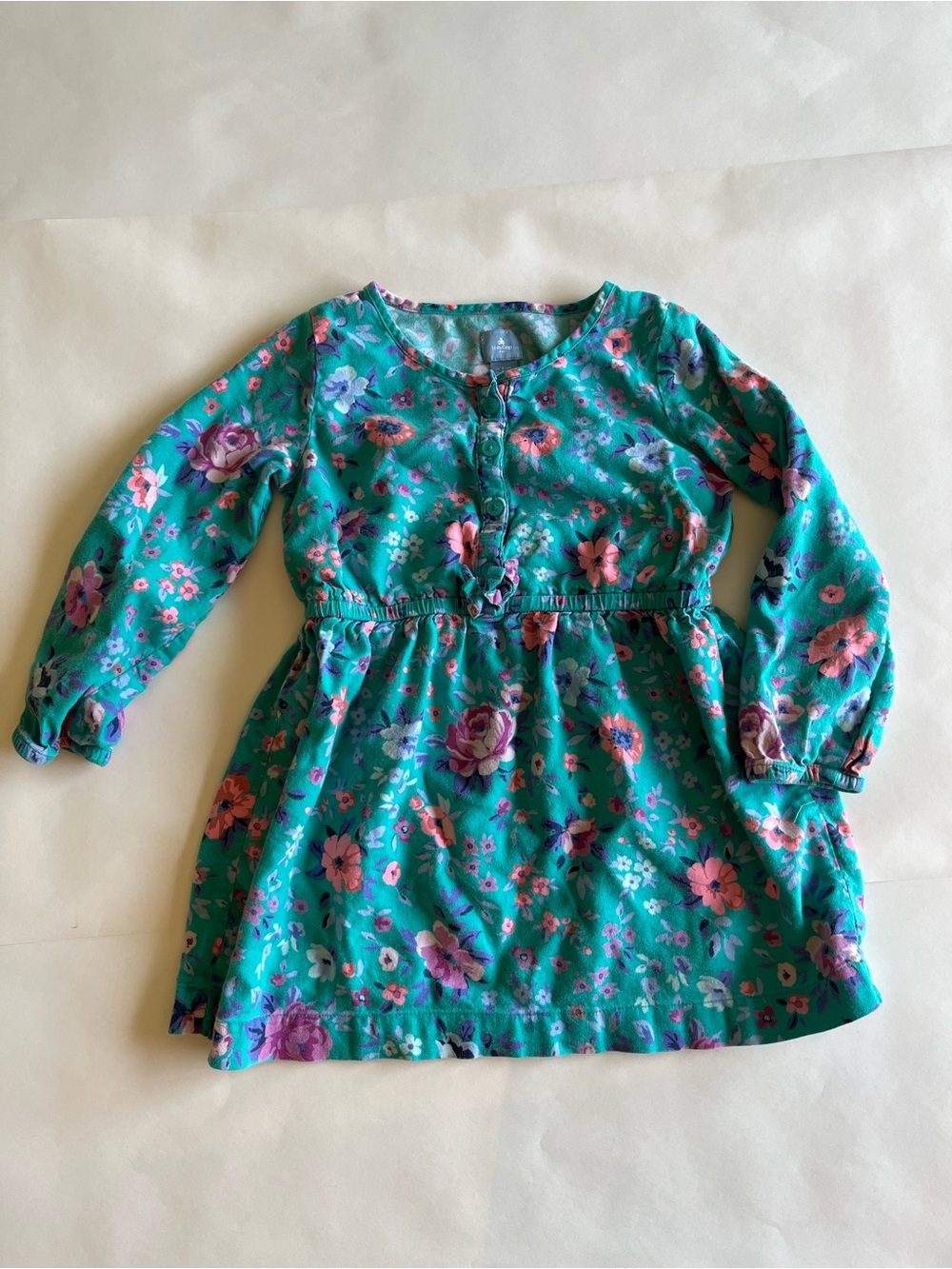 GAP Girls Teal Floral Button-Front Dress